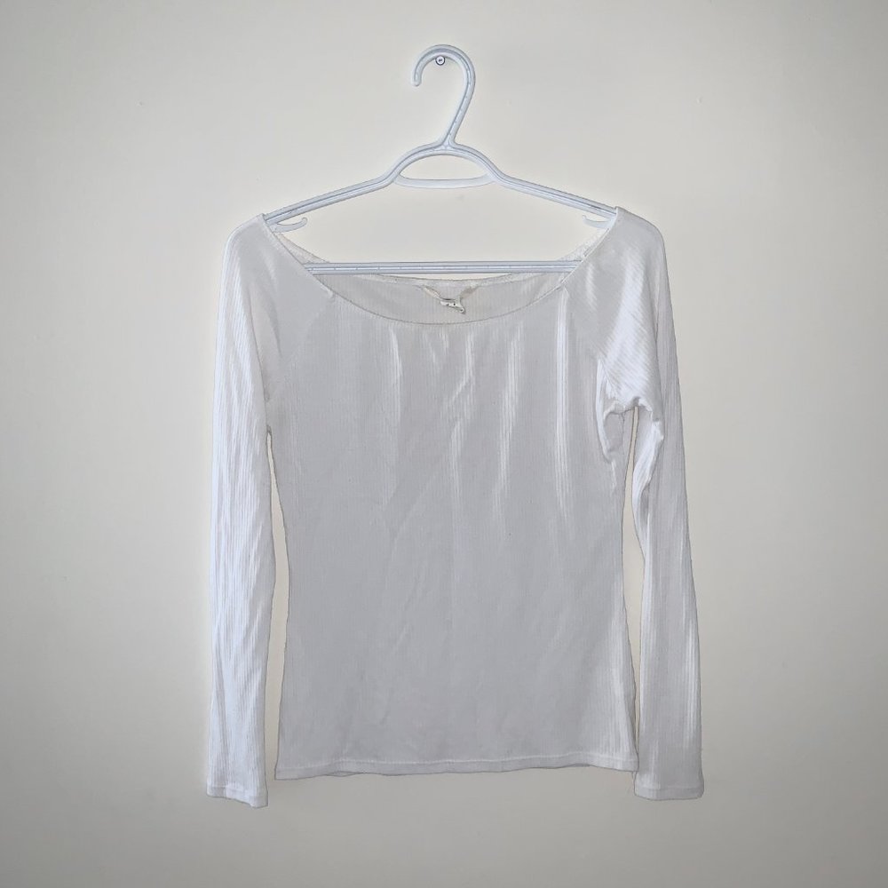 3/$20 White Ribbed Off Shoulder Long Sleeve Top